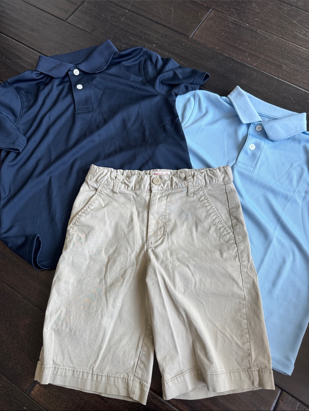 Cat & Jack Khaki Shorts with Light Blue and Navy Polo Set
